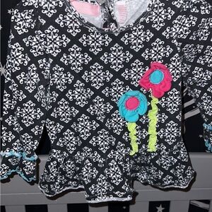 Red Headquarters Black and White Top with Floral Design